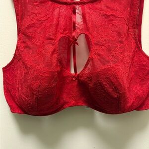 Cacique High Neck French Bralette Valentines Red‎ lace Lingerie Bra 44DDD